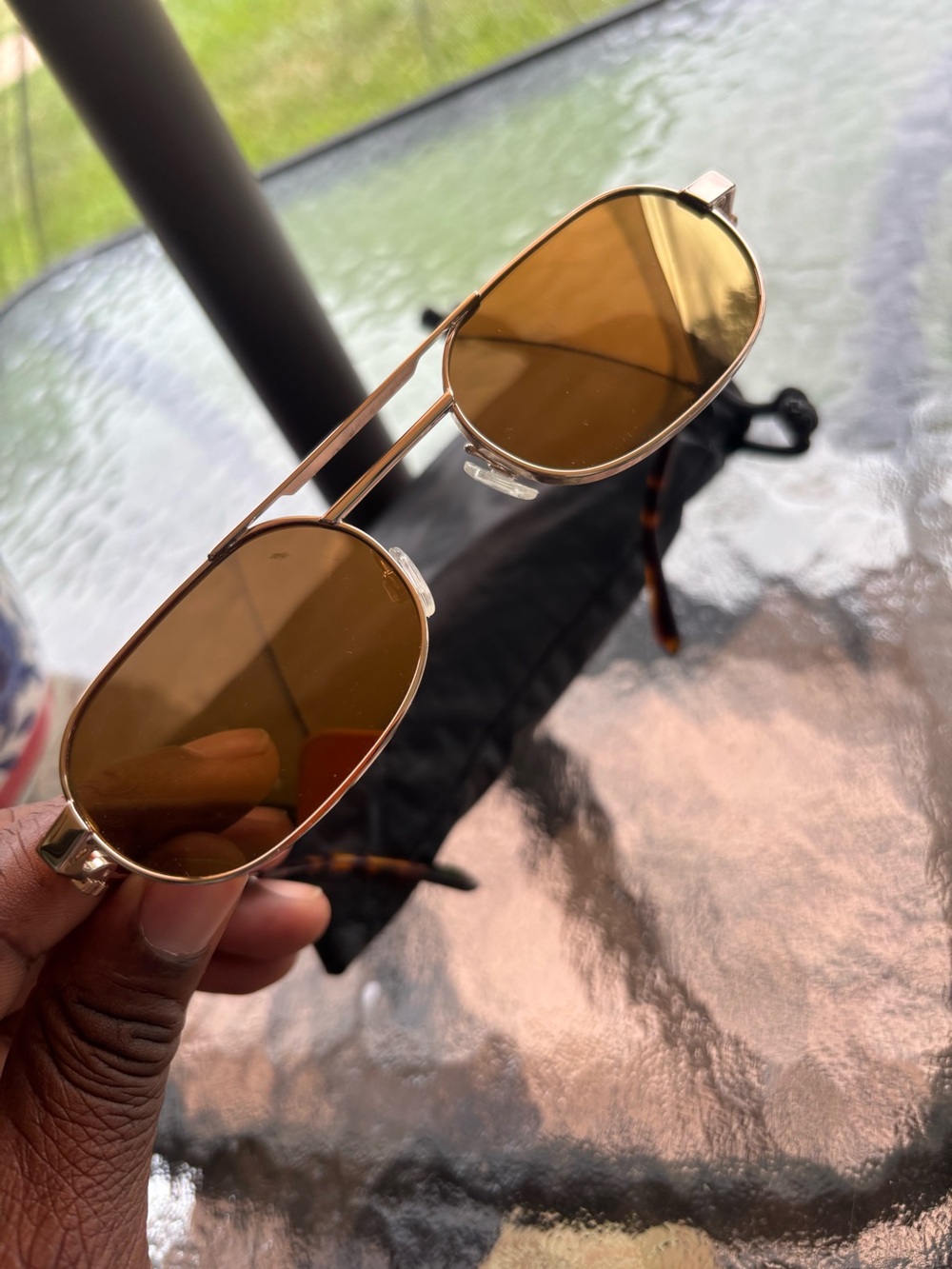 Gold Frame off white Sunglasses with Brown Lenses
